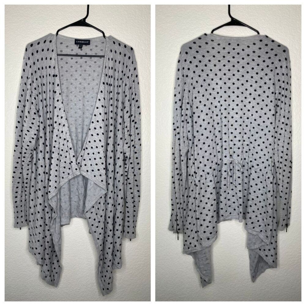 Lane Bryant 22/24 longline soft polka dot cardigan draped open front artsy